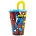 Bicchiere Azzurro E Giallo Per Bambini In Plastica Spiderman Uomo Ragno 430 Ml Con Cannuccia E Coperchio Flessibile - Foto miniatura 3