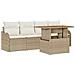 Set divano da giardino 5 pezzi con cuscini beige in polyrattan e acacia,  Divano a 2 posti da giardino con cuscini beige in polyrattan - Foto miniatura 1