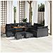 Set da giardino  di 14 pezzi con cuscini neri in polyrattan e acacia, Divano da giardino  per 2 persone con cuscini neri in polyrattan, Set pranzo da giardino  di 4 pezzi con cuscini neri in polyrattan e acacia - Foto miniatura 2