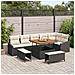 Set Divano da Giardino da 9 Pezzi con Cuscini Nero Poly Rattan Acacia, Divano da Giardino da 2 Posti con Cuscini Nero Poly Rattan, Set da Pranzo da Giardino da 3 Pezzi con Cuscini Nero Poly Rattan Acacia - Foto miniatura 2