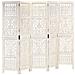 Divisorio 5 Pannelli Intagliato Bianco 200x165cm Mango Massello - Foto miniatura 1