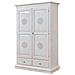 Armadio 2 Porte Legno Shabby Bianco Invecchiato Con Decori 125x61x200 - Foto miniatura 1
