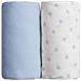 Lot De 2 Draps Housse Jersey Coton - Impression Toile Bleu Et Bleu - 70 X 140 Cm - Foto miniatura 1