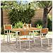 Set pranzo giardino  5 pezzi in legno massello di teak, Tavolo pranzo esterno  150x90x75 cm in legno massello di teak, Sedie giardino impilabili 4 pz in legno massello di teak e metallo - Foto miniatura 2