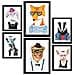 Set Di 6 Stampe Animali Hipster Disegnati A Mano In Stile Colorato. Stampa Su Sfondo Bianco Con Animali Vestiti Da Umani. A3 & A4 Senza Cornice - Foto miniatura 1