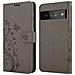Custodia Compatibile Con Google Pixel 6 Pro In Grigio Fiore - Coperchio Protettivo In Design Floreale Con Chiusura Magnetica, Funzione Stand E Slot Per Carte - Foto miniatura 8