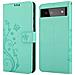 Custodia Compatibile Con Google Pixel 6 In Turchese Fiore - Coperchio Protettivo In Design Floreale Con Chiusura Magnetica, Funzione Stand E Slot Per Carte - Foto miniatura 8