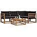 Set di divani da esterno con cuscino 5 pcs Naturale e Nero - Foto miniatura 3