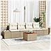 Set Divano da Giardino 5 Pezzi con Cuscini Beige Polirattan Acacia - Foto miniatura 2