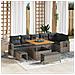 Set divano da giardino 9 pezzi con cuscini grigio polirattan acacia, Set da pranzo da giardino 3 pezzi con cuscini grigio polirattan acacia - Foto miniatura 2