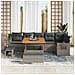 Set divano da giardino 9 pezzi con cuscini grigio polirattan acacia, Set da pranzo da giardino 3 pezzi con cuscini grigio polirattan acacia - Foto miniatura 3