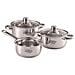 Batteria Da Cucina 2 Pentole E Tegame Acciaio Inox Fondo Alto 2 Coperchi Vetro - Foto miniatura 1