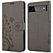 Custodia Compatibile Con Google Pixel 6 In Grigio Fiore - Coperchio Protettivo In Design Floreale Con Chiusura Magnetica, Funzione Stand E Slot Per Carte - Foto miniatura 8