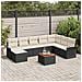Set giardino  9 pezzi cuscini neri polyrattan acacia, Divano giardino  2 posti con stoccaggio e cuscini polyrattan neri - Foto miniatura 2