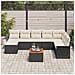 Set giardino  9 pezzi cuscini neri polyrattan acacia, Divano giardino  2 posti con stoccaggio e cuscini polyrattan neri - Foto miniatura 3