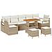 Set di divani da giardino da 10 pezzi con cuscini beige in polyrattan e acacia, Divano da giardino a 2 posti con spazio di stoccaggio e cuscini beige in polyrattan, Set da pranzo da giardino da 3 pezzi con cuscini beige in polyrattan e acacia - Foto miniatura 1