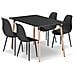 Tavolo YURO 120 cm x 80 cm con 4 sedie WAT - Nero /Gambe nere - Foto miniatura 1