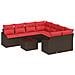 Set di divani 9 pz 3-Numero di posti Marrone e Rosso polyrattan - Foto miniatura 1