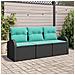 Set Divano da Giardino 3 pcs Nero e turchese Poly Rattan - Foto miniatura 2
