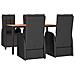 Set Pranzo Giardino 5pz Nero Polyrattan Legno Massello Acacia - Foto miniatura 3