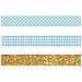 2 Masking Tape A Scacchi Bianco E Blu + Washi Tape Dorato 5 M - Foto miniatura 2