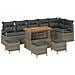 Set da giardino 10 pezzi con cuscini Grigio Polirattan Acacia,  Divano da giardino a 2 posti con cuscini Grigio Polirattan,  Set da pranzo da giardino 4 pezzi con cuscini Grigio Polirattan Acacia - Foto miniatura 1