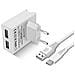 Caricatore Muro Doppio Usb 3a Smart Ic Cavo Usb-c Slim Bianco - Foto miniatura 3