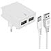 Caricatore Muro Doppio Usb 3a Smart Ic Cavo Usb-c Slim Bianco - Foto miniatura 1