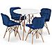 Set da tavolo rotondo bianco KOVA con 4 sedie WAKO blu navy - Foto miniatura 1