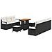 Set da giardino 10 pezzi con cuscini polyrattan nero acacia,  Divano da giardino 2 posti con cuscini polyrattan nero,  Set da pranzo per giardino 3 pezzi con cuscini polyrattan nero acacia - Foto miniatura 1
