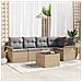 Set di divani da giardino 6 pezzi con cuscini in rattan polirattan nero,  Divano da giardino 2 posti con spazio di stoccaggio e cuscini in polirattan beige - Foto miniatura 2