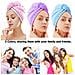Asciugamano 3 Pack Microfibra Capelli Wrap Assorbente Eccellente Twist Caps Turbante Capelli Secchi Con Pulsanti Bagno Loop Fissare Salone Di Capelli Secchi Cappello Rosa Blu Viola - Foto miniatura 4