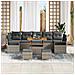 Set di divani da giardino da 10 pezzi con cuscini Grigio Poli Rattan Acacia,  Divano da giardino per 2 persone con cuscini Grigio Poli Rattan,  Set da pranzo da giardino da 3 pezzi con cuscini Grigio Poli Rattan Acacia - Foto miniatura 3