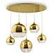Lampadario Contemporaneo Fermi Metallo Oro 5 Luci Diffusori Vetro E Metallo - Foto miniatura 1