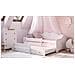 Letto Singolo Per Bambini, Divano Letto Con Secondo Lettino Estraibile, Lettino Con Decorazione Con Protezione Anticaduta, Cm 164x88h70, Colore Bianco E Rosa - Foto miniatura 1