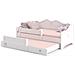 Letto Singolo Per Bambini, Divano Letto Con Secondo Lettino Estraibile, Lettino Con Decorazione Con Protezione Anticaduta, Cm 164x88h70, Colore Bianco E Rosa - Foto miniatura 2