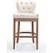 Sgabello Legno Lakewood Antico-Chiaro - Sgabello Alto Vintage in Tessuto - Sedia Bar Chesterfield con Poggiapiedi Alt. 74 cm Crema - Foto miniatura 2