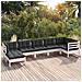 Set Divani Da Giardino 7 Pz Con Cuscini Bianchi Legno Di Pino - Foto miniatura 1