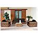 Set Salotto Divano 3 Posti Con 2 Poltrone Tavolo E Cuscini In Rattan Naturale Porto Cervo - Foto miniatura 1