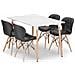 Set tavolo rettangolare VALORA YURO con 4 sedie nere WAKO - Foto miniatura 1