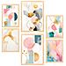 Set Di 6 Stampe Dipinto Astratto Verde Oro Fucsia Lilla Con Illustrazioni Di Design Per La Casa E Il Negozio A3 & A4 Telaio In Legno Chiaro - Foto miniatura 1
