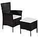 Sedia da Esterno con Sgabello e Cuscini in Polyrattan Nero - Foto miniatura 1