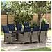 Set Pranzo Giardino 9 Pezzi con Cuscini Grigio Polyrattan,  Tavolo Giardino Nero 200x80x73 cm Vetro Temperato - Foto miniatura 2