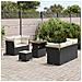 Set divani giardino da 8 pezzi with cuscini in rattan poliestere nero e acacia, Set pranzo giardino da 3 pezzi con cuscini in rattan poliestere nero e acacia - Foto miniatura 3