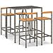 Set Bar Giardino 5pz Grigio Polyrattan e Legno Massello Acacia - Foto miniatura 1