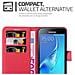 Custodia Compatibile Con Samsung Galaxy J3 / J3 Duos 2016 In Rosso Carminio - Coperchio Protettiva Con Chiusura Magnetica, Funzione Stand E Tasca Per Le Carte - Foto miniatura 4