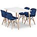 Set tavolo rettangolare VALORA YURO 120x80 bianco + 4 sedie WAKO blu navy - Foto miniatura 1