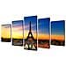 5 Pz Set Stampa Su Tela Da Muro La Torre Eiffel 200 X 100 Cm - Foto miniatura 1