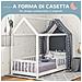 Struttura Letto per Bambini a Forma di Casetta con Doghe e Recinzione, in Legno di Pino, 96x195x165 cm, Bianco - Foto miniatura 6