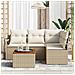 Set Divano da Giardino 5 Pezzi con Cuscini Beige in Rattan Sintetico e Acacia, Divano da Giardino 2 Posti con Cuscini Beige in Rattan Sintetico - Foto miniatura 3